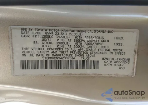 2004 Toyota Tacoma from USA, damaged, VIN 5TEPM62N94Z337514